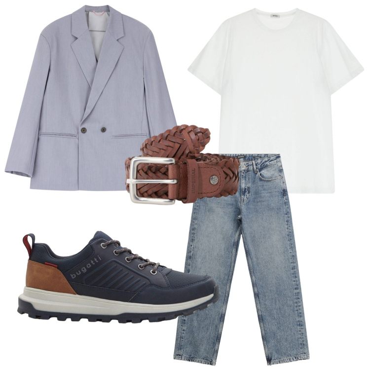 Outfit uomo - Trendy tutti i giorni. Stile Trendy per Tutti i giorni. Abbinamento con sneakers, giacche, cinture, t-shirt, jeans dritti.