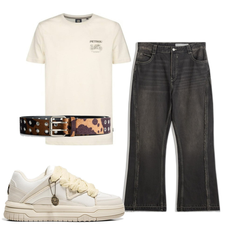 Outfit hombre - Trendy #5586. Estilo Trendy para Todos los días. Combinación con sneakers, vaqueros, camiseta, cinturones.