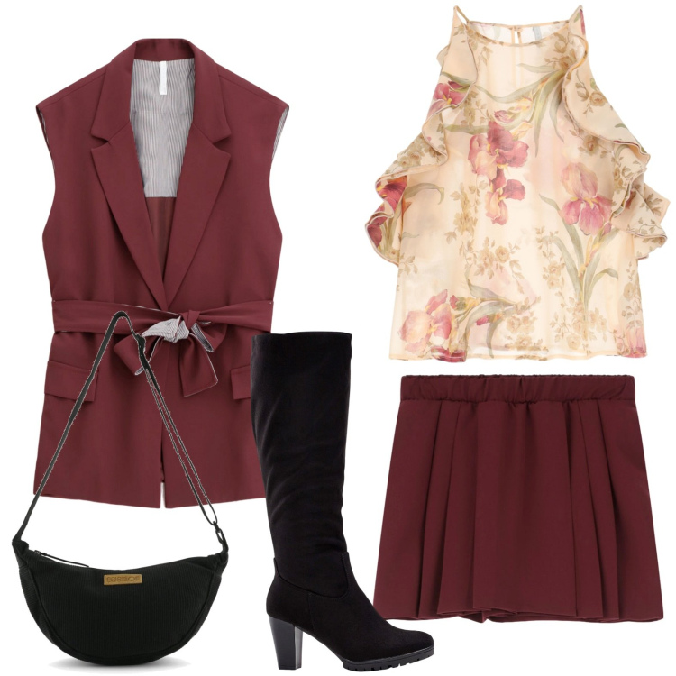 Outfit donna - Il gilet versatile. Stile Minimal per Serata fuori. Abbinamento con stivali, gilet, gonne, canottiere, borse a tracolla.