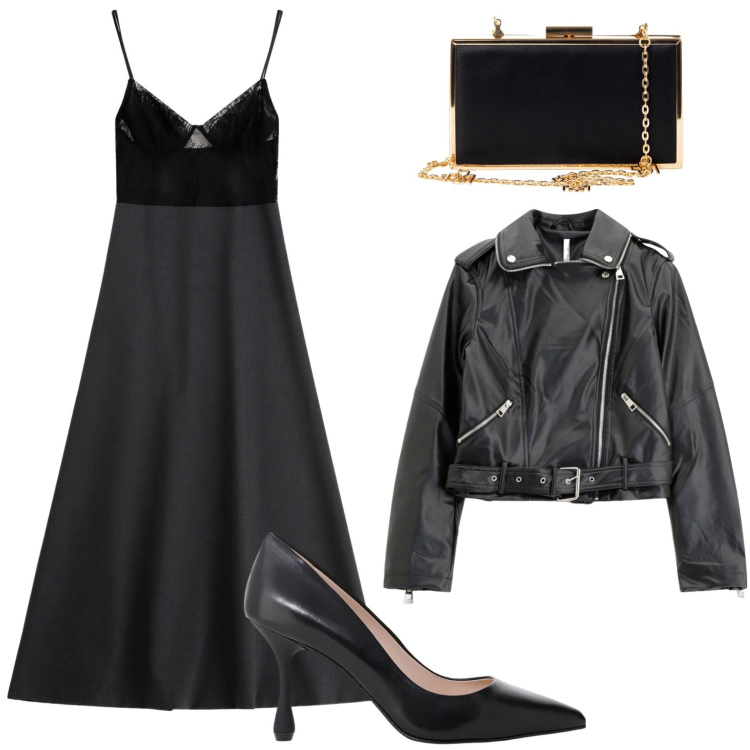 Outfit donna - L\'abito in pizzo per la sera. Stile Rock per Serata fuori. Abbinamento con pochette, giacche, vestiti lunghi, décolleté.