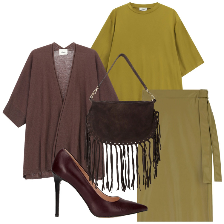 Outfit donna - Lime per la sera. Stile Casual per Serata fuori. Abbinamento con gonne longuette, top, cardigans, borse a tracolla, décolleté.