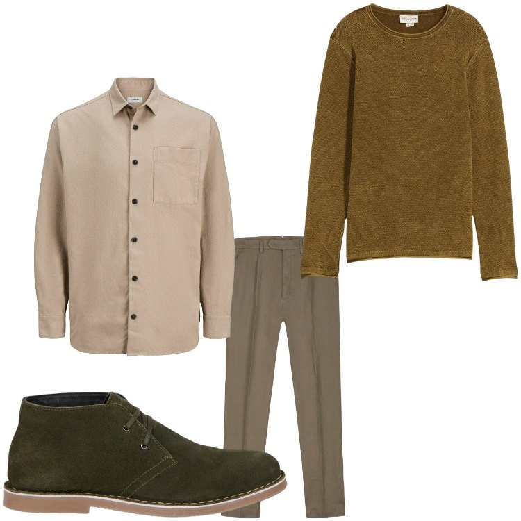 Outfit uomo - Gradazioni. Stile Casual per Tutti i giorni. Abbinamento con maglieria, camicie, pantaloni, stivali e stivaletti.