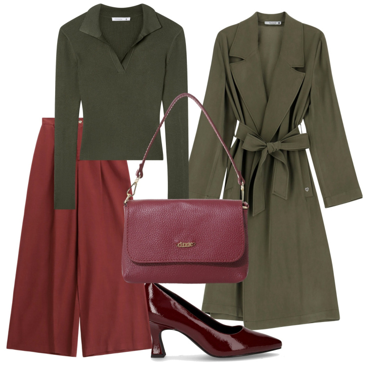 Outfit donna - Il soprabito. Stile Trendy per Tutti i giorni. Abbinamento con maglieria, trench, borse a tracolla, pantaloni, décolleté.