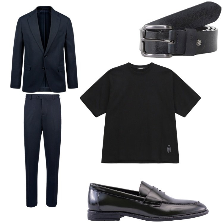 Outfit uomo - Elegante. Stile Business/Elegante per Cerimonia. Abbinamento con cinture, t-shirt, abiti, scarpe stringate.
