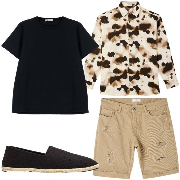 Outfit uomo - Macchie. Stile Casual per Tutti i giorni. Abbinamento con espadrillas, bermuda, camicie, t-shirt.