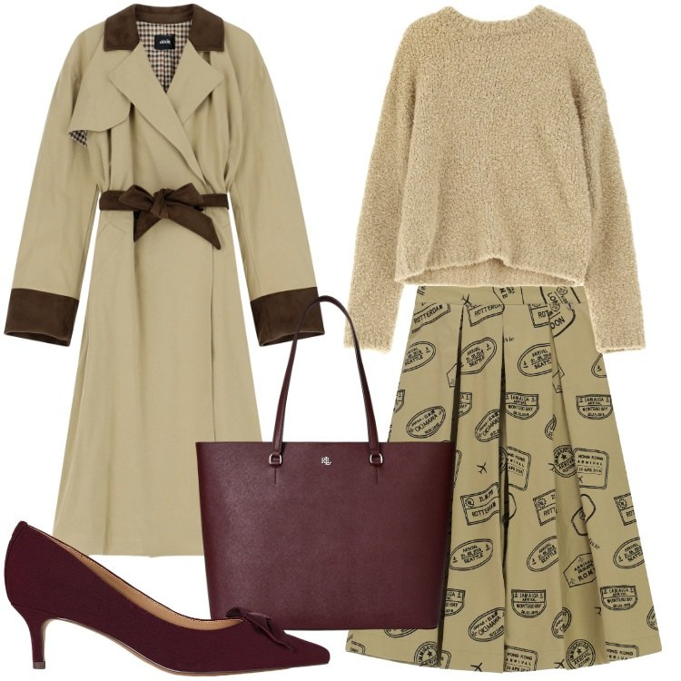 Outfit donna - FW25 Dixie - Behind the bold. Stile Urban per Ufficio. Abbinamento con pullovers, gonne longuette, trench, décolleté, borse tote.