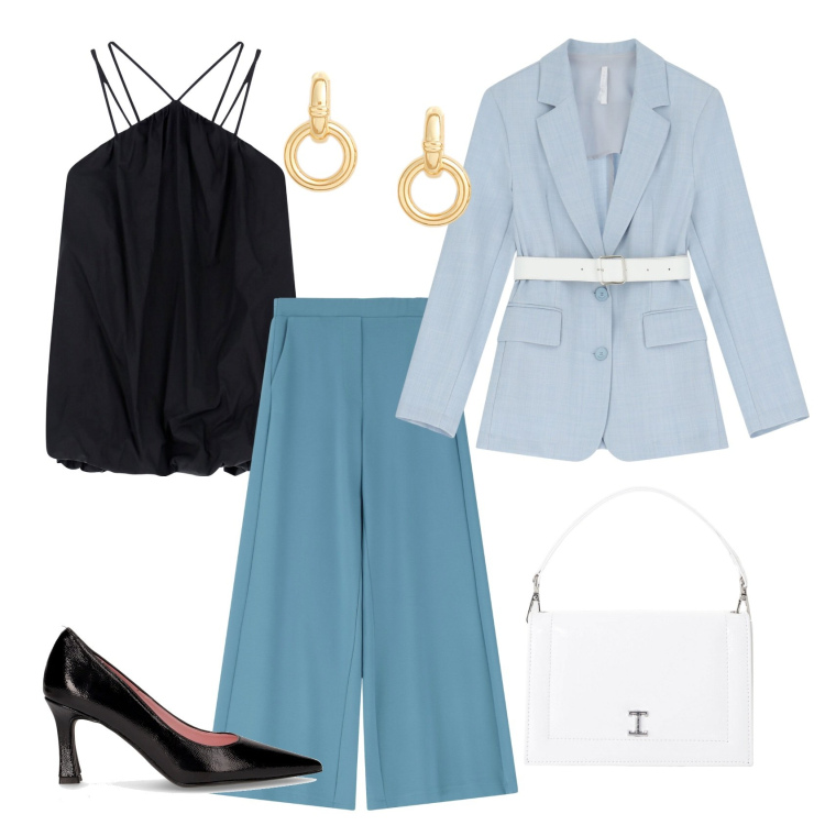 Outfit donna - Total look #2247257. Stile Casual chic per Serata fuori. Abbinamento con blazer, pantaloni, vestiti corti, borse a tracolla, orecchini, décolleté.
