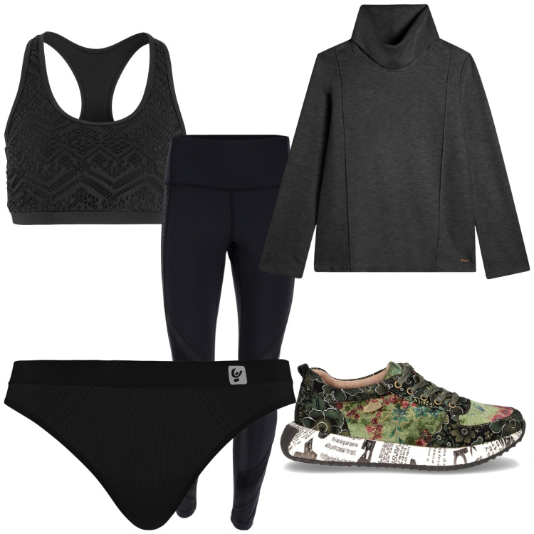 Outfit donna - Anche nello sport la scarpa fa il look. Stile Casual per Sport. Abbinamento con top, leggings sportivo, felpe, perizomi, sneakers.