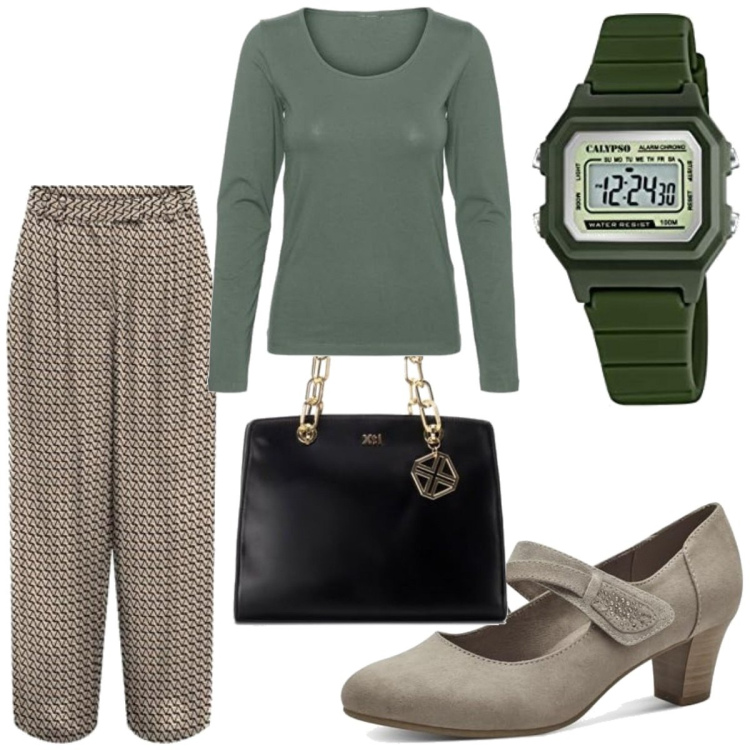 Outfit femme - Hommasse #688. Style Hommasse pour Tous les jours. Assortir avec pantalon , montres numériques, t-shirts, chaussures à talon, sacs en bandoulière.