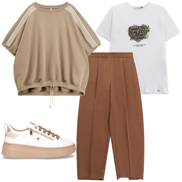 Outfit donna - Total look #2247291. Stile Sporty chic per Tutti i giorni. Abbinamento con t-shirt, felpe, pantaloni, sneakers.