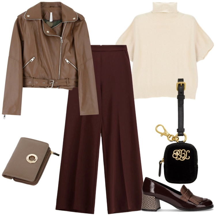 Outfit donna - Imperial - FW25. Stile Urban per Ufficio. Abbinamento con portafogli, giacche, pantaloni, maglieria, pochette, mocassini.