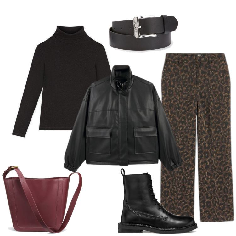 Outfit mujer - Rock #776. Estilo Rock para Todos los días. Combinación con cinturones, bolso tote, camiseta, botines, pantalones, blazers.