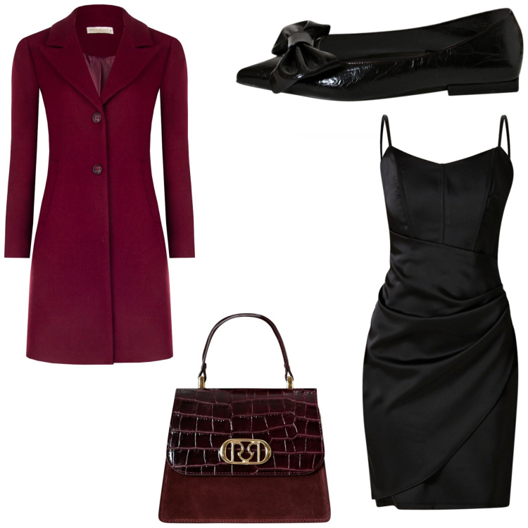 Outfit donna - Cena aziendale. Stile Sexy per Serata fuori. Abbinamento con vestiti a tubino, ballerine, cappotti, borse a mano.