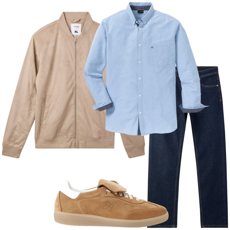 Outfit uomo - In città. Stile Urban per Tutti i giorni. Abbinamento con camicie, jeans, bomber, sneakers.