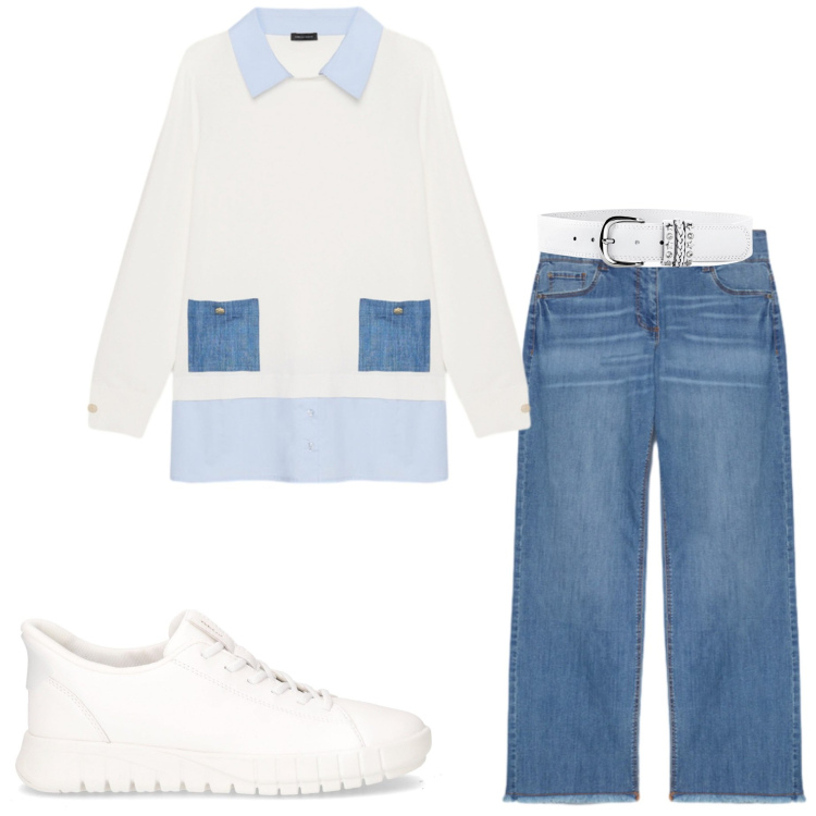Outfit donna - Casual con Fiorella Rubino. Stile Casual per Tutti i giorni. Abbinamento con cinture, jeans, sneakers, maglieria.