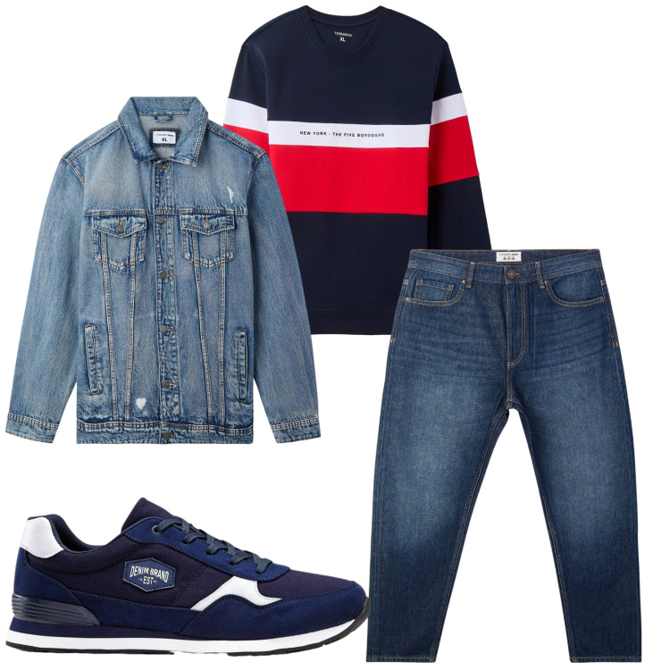 Outfit uomo - Total look #2247338. Stile Casual per Tutti i giorni. Abbinamento con sneakers, felpe con cappuccio, jeans, giacche.