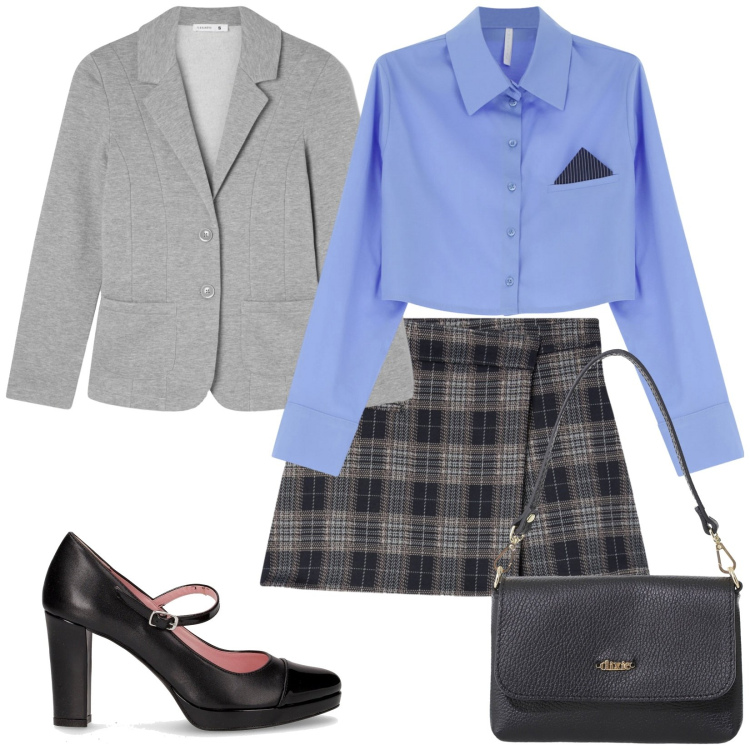 Outfit donna - Total look #2247345. Stile Bon Ton per Serata fuori. Abbinamento con blazer, minigonne, camicie, borse a tracolla, décolleté.