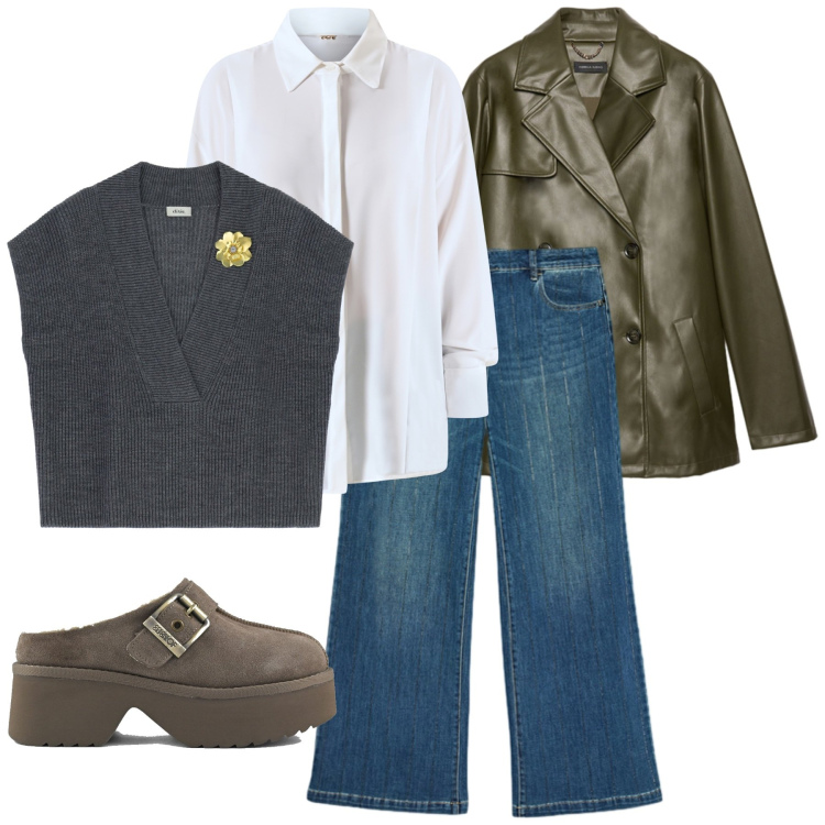 Outfit donna - Total look #2247347. Stile Minimal per Tutti i giorni. Abbinamento con camicie, maglieria, giacche, jeans dritti, sabot.