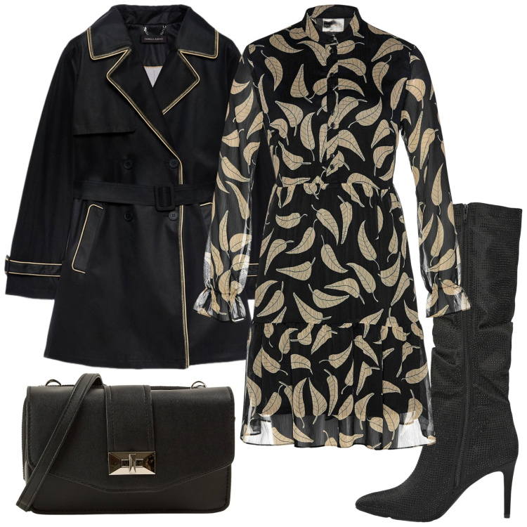 Outfit donna - Total look #2247363. Stile Sexy per Serata fuori. Abbinamento con vestiti, borse a tracolla, stivali, trench.