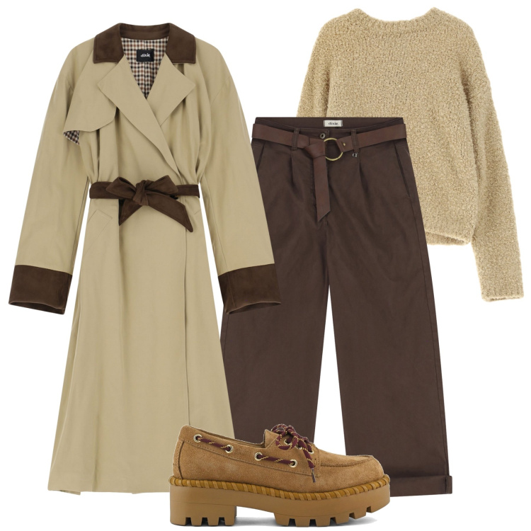 Outfit donna - Giornate uggiose in città. Stile Urban per Tutti i giorni. Abbinamento con pullovers, pantaloni, trench, mocassini.