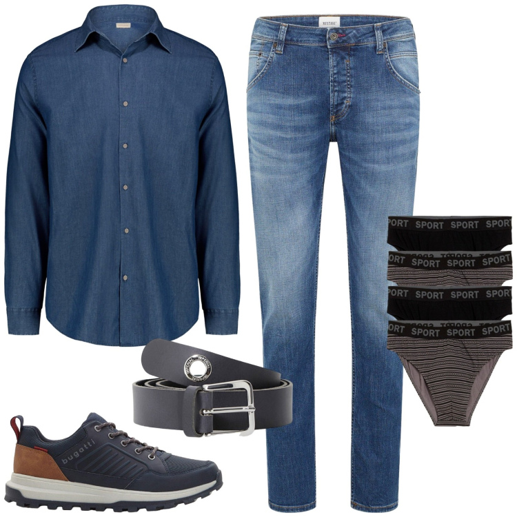 Outfit uomo - Total look #2247401. Stile Casual per Tutti i giorni. Abbinamento con jeans dritti, slip, sneakers, cinture, camicie.