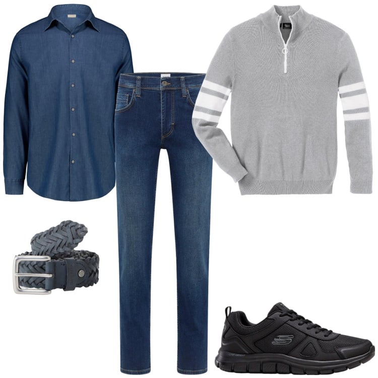 Outfit uomo - Total look #2247402. Stile Casual per Tutti i giorni. Abbinamento con t-shirt sportive, sneakers, jeans dritti, cinture, camicie.