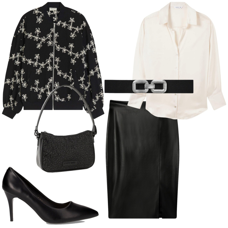Outfit donna - Total look #2247426. Stile Chic per Serata fuori. Abbinamento con borse a mano, bomber, cinture, camicie, gonne longuette, décolleté.