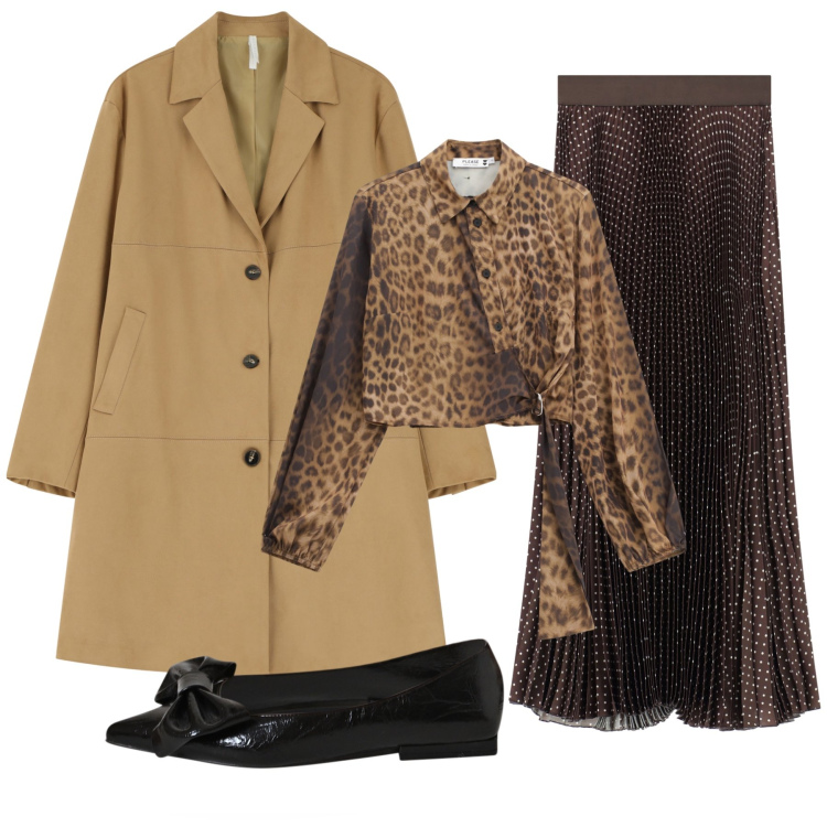 Outfit donna - Total look #2247467. Stile Casual chic per Tutti i giorni. Abbinamento con ballerine, camicie, cappotti, gonne lunghe.