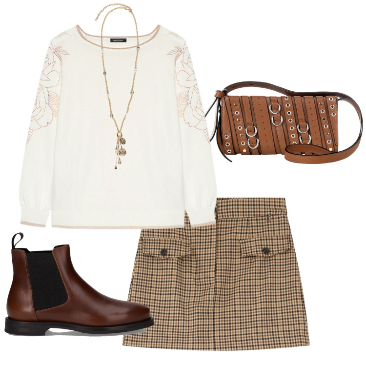 Outfit donna - Total look #2247468. Stile Glamour per Ufficio. Abbinamento con borse a spalla, gonne, maglieria, ciondoli, stivaletti chelsea.