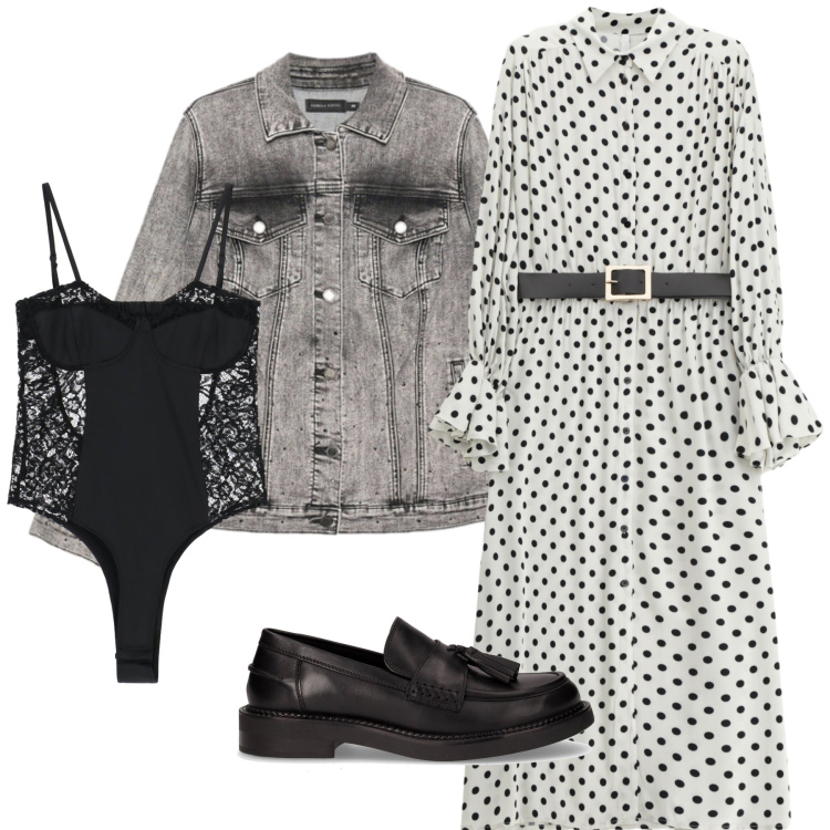 Outfit donna - Total look #2247473. Stile Casual chic per Tutti i giorni. Abbinamento con vestiti midi/longuette, body, mocassini, blazer.