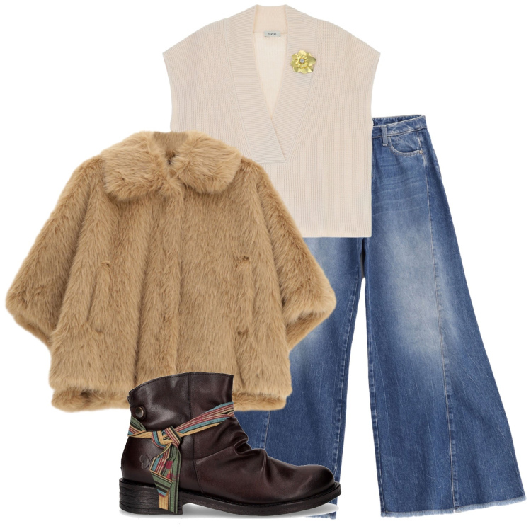 Outfit donna - Total look #2247476. Stile Casual per Tutti i giorni. Abbinamento con jeans a zampa, blazer, maglieria, stivaletti chelsea.