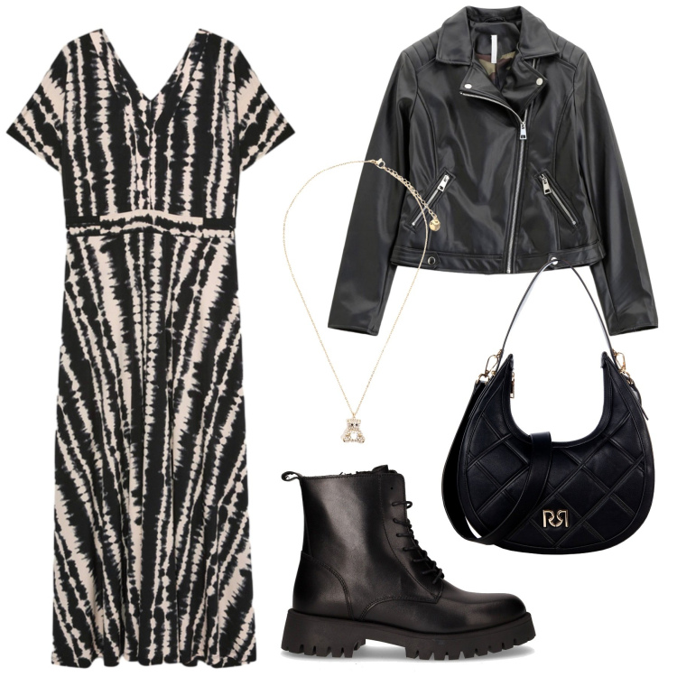 Outfit donna - Total look #2247479. Stile Rock per Serata fuori. Abbinamento con borse a tracolla, blazer, ciondoli, vestiti lunghi, anfibi.