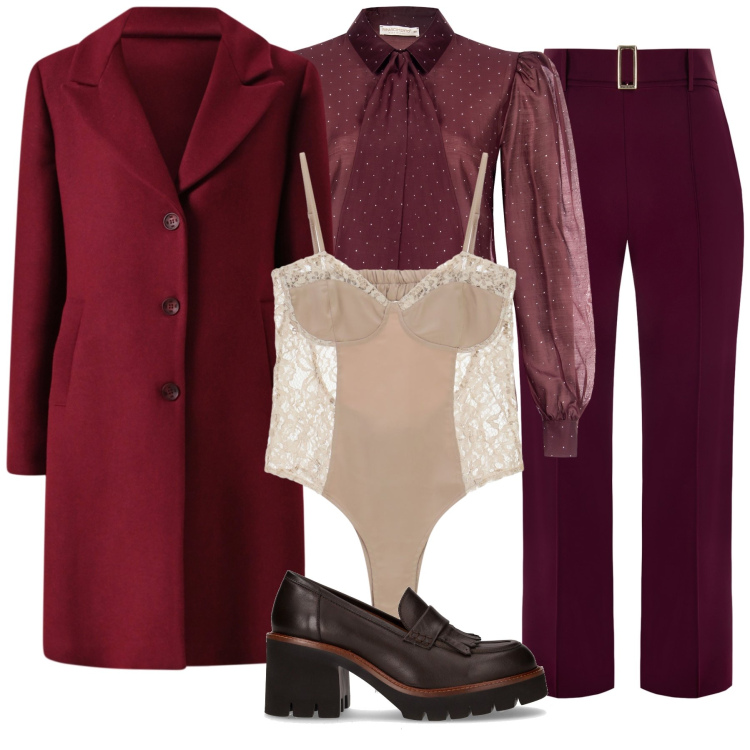 Outfit donna - Total look #2247485. Stile Bon Ton per Tutti i giorni. Abbinamento con pantaloni, camicie, cappotti, body, décolleté.