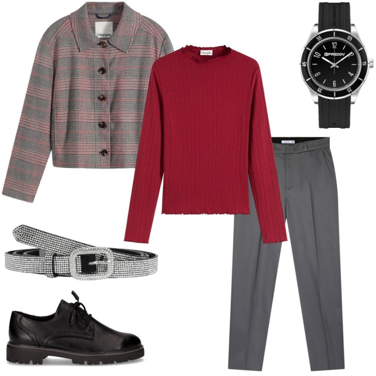 Outfit donna - Grigio in autunno. Stile Mannish per Tutti i giorni. Abbinamento con cappotti, maglieria, pantaloni chino, cinture, orologi, scarpe stringate.