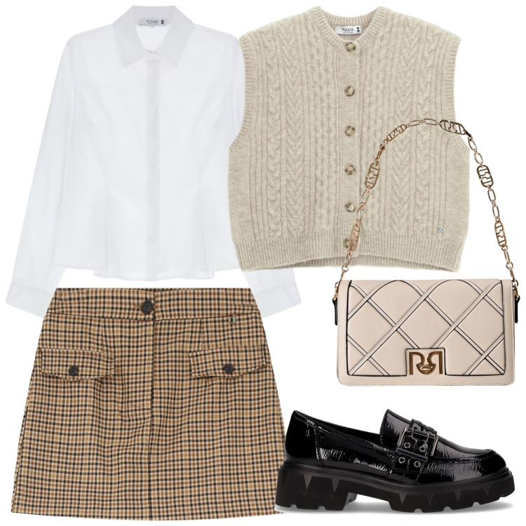Outfit donna - Stile bon ton. Stile Bon Ton per Tutti i giorni. Abbinamento con borse a tracolla, gilet, camicie, gonne, mocassini.