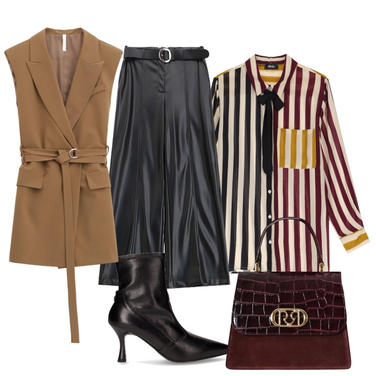 Outfit donna - Stilosa. Stile Chic per Tutti i giorni. Abbinamento con borse a mano, pantaloni, gilet, camicie, stivaletti.