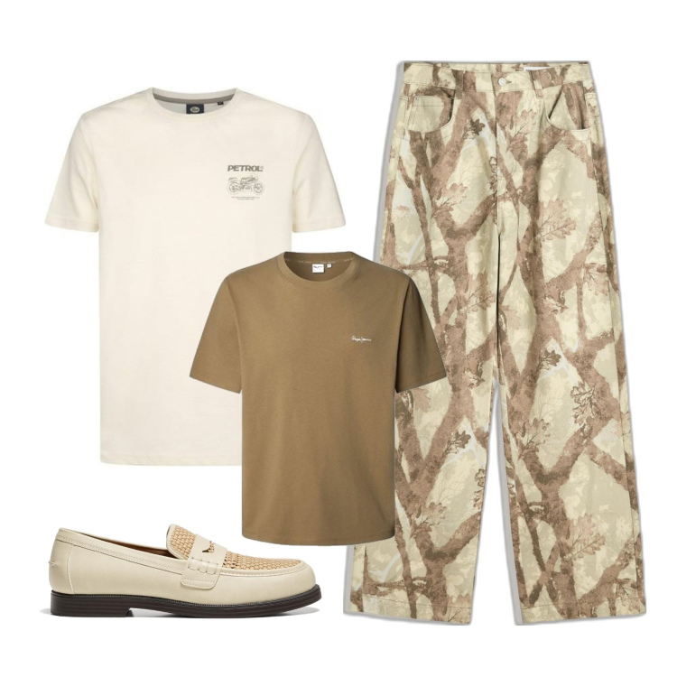 Outfit hombre - Quita y pon. Estilo Casual para Todos los días. Combinación con zapatos con cordones, vaqueros, camiseta, camiseta.