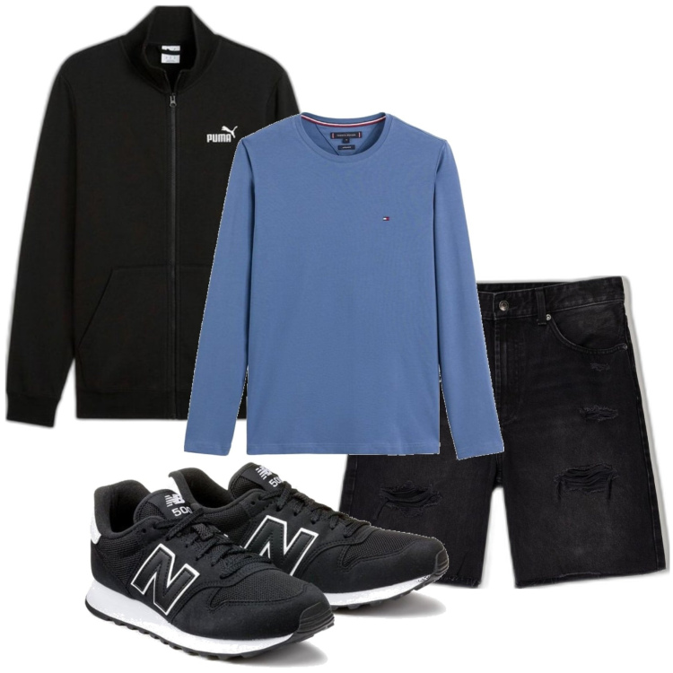 Outfit hombre - Casual look. Estilo Casual para Todos los días. Combinación con sneakers, sudaderas con capucha, bermudas, camiseta.