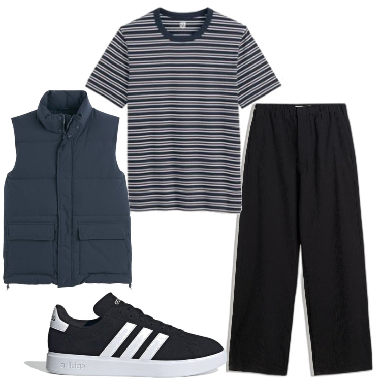 Outfit hombre - Urban style. Estilo Urban para Todos los días. Combinación con camiseta, chalecos, sneakers, pantalones.