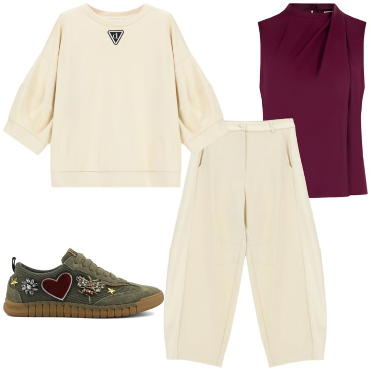 Outfit donna - Total look #2247543. Stile Glamour per Tutti i giorni. Abbinamento con top, pantaloni, felpe, sneakers.