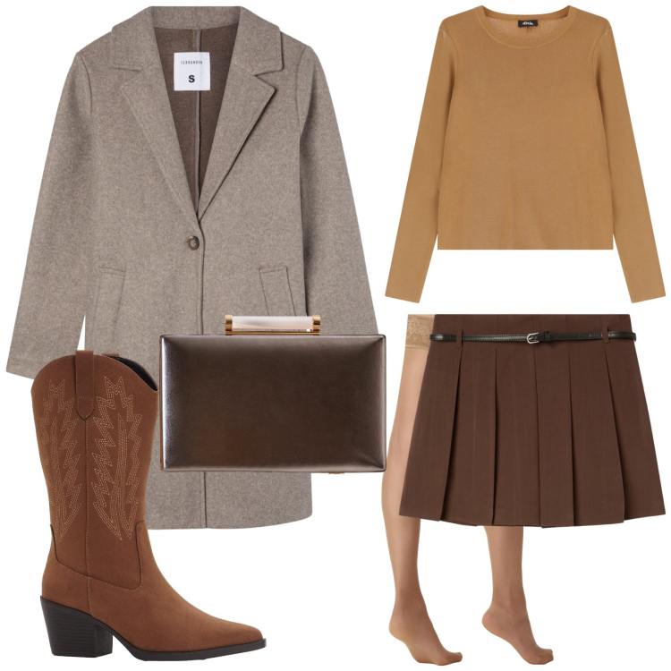 Outfit donna - A pranzo fuori. per Tutti i giorni. Abbinamento con stivali, minigonne, cappotti, collant, clutch, pullovers.