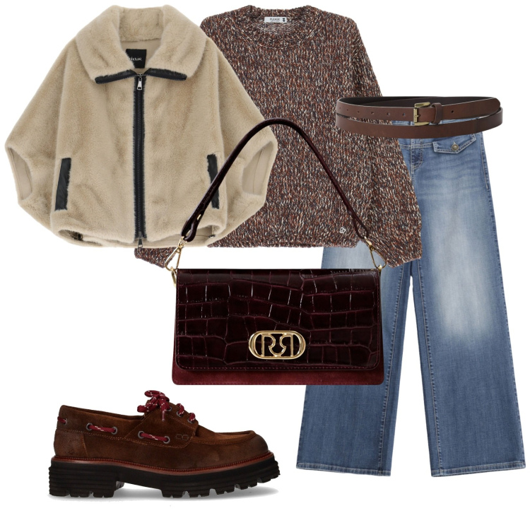 Outfit donna - In montagna ad ottobre. per Tutti i giorni. Abbinamento con borse a mano, maglieria, jeans, blazer, cinture, mocassini.
