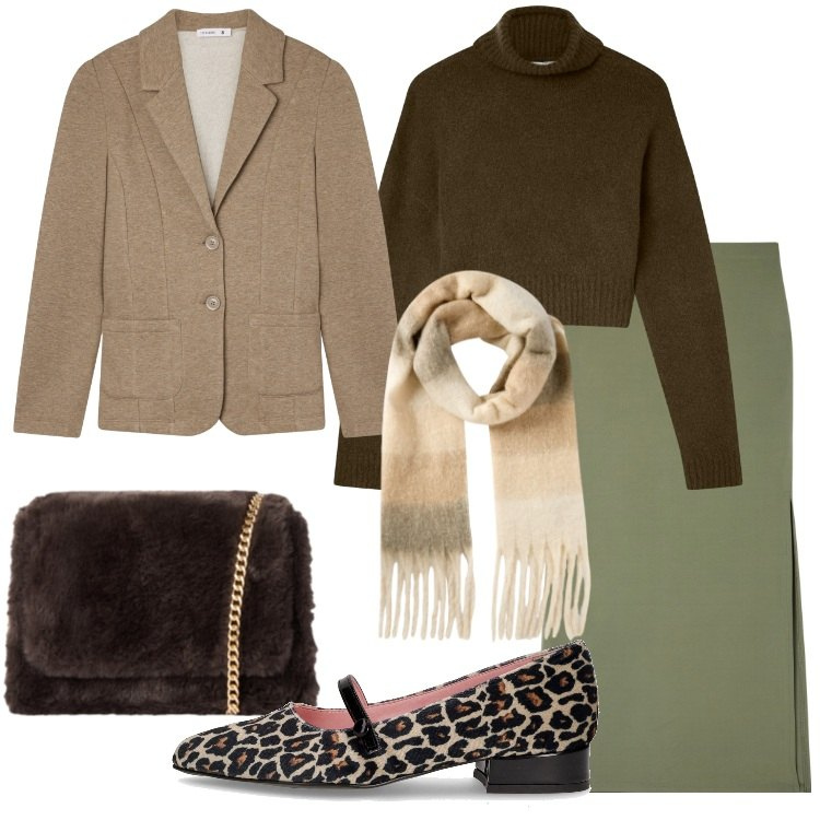 Outfit donna - Terranova - New Collection AI26. Stile Trendy per Tutti i giorni. Abbinamento con maglieria, borse a tracolla, gonne lunghe, blazer, sciarpe, ballerine.
