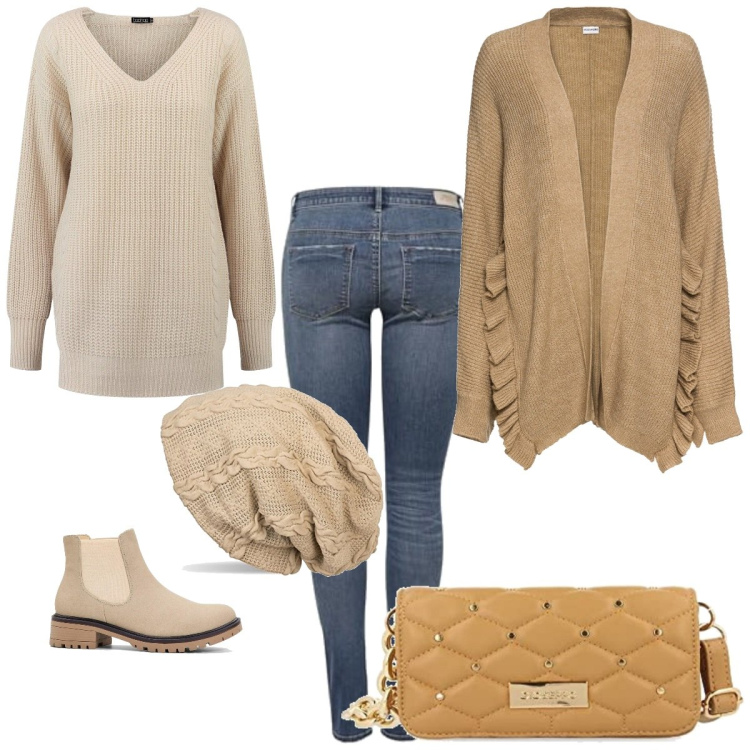 Outfit femme - Douceurs d automne. Style Basique pour Tous les jours. Assortir avec gilets, boots, pulls, sacs à main, bonnets, jean skinny.
