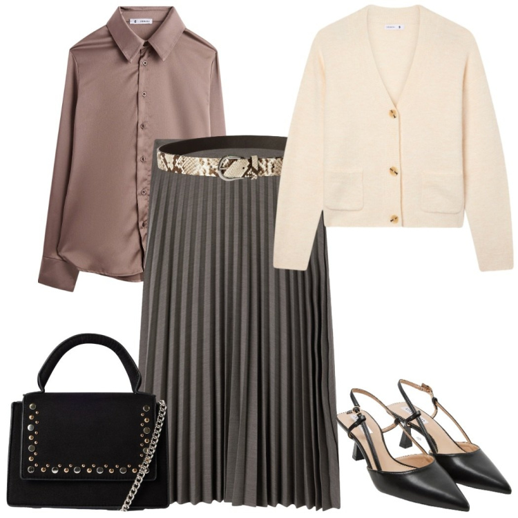 Outfit donna - Occasioni speciali. Stile Bon Ton per Serata fuori. Abbinamento con sabot, gonne lunghe, borse a tracolla, cardigans, camicie, cinture.