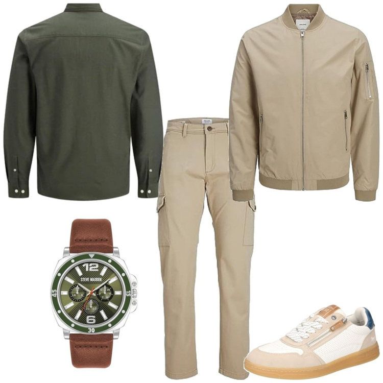 Outfit homme - Casual #15221. Style Casual pour Tous les jours. Assortir avec pantalon cargo, bombers, sneakers, montres analogiques, chemisiers.
