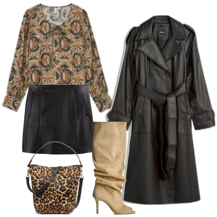 Outfit mujer - Casual chic #15349. Estilo Casual chic para Todos los días. Combinación con minifaldas, bolsos saco, botas, trench, blusas.