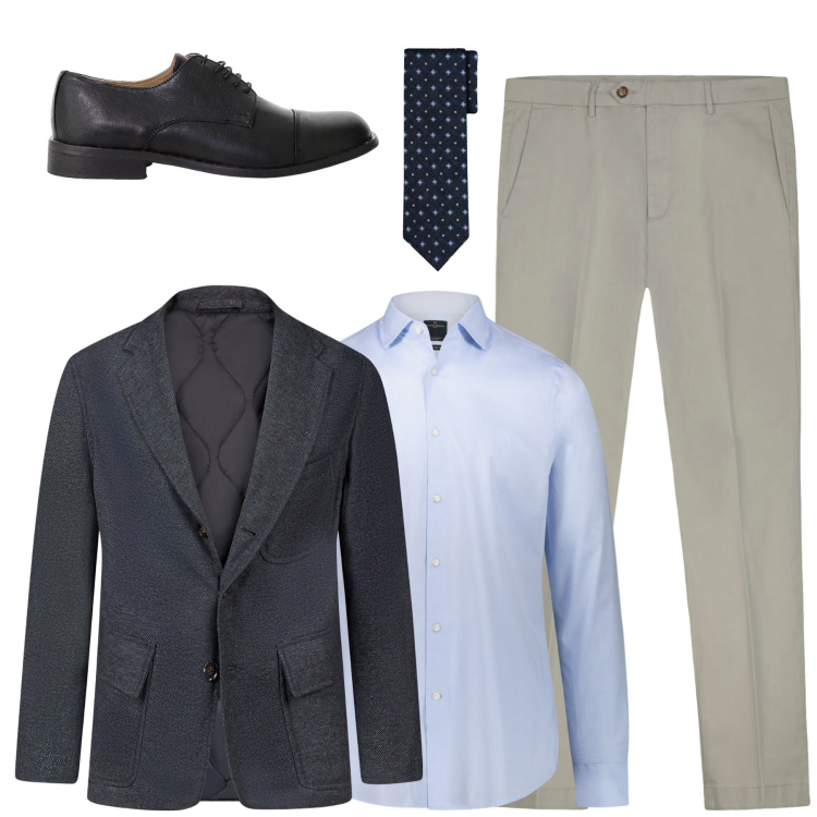 Outfit uomo - Fall. Stile Business/Elegante per Tutti i giorni. Abbinamento con scarpe stringate, camicie, giacche, cravatte, pantaloni chino.