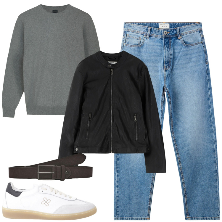 Outfit uomo - City. Stile Urban per Tutti i giorni. Abbinamento con jeans, cinture, giacche, sneakers, maglieria.