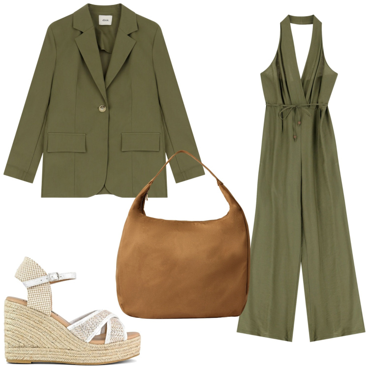 Outfit donna - Una tuta per me. Stile Sporty chic per Serata fuori. Abbinamento con borse a mano, blazer, tute, zeppe.